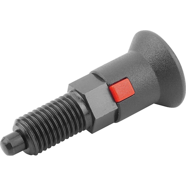 Indexing Plunger Size:4 D1=M20X1, 5, D=10, Form:A Wout Locknut, Steel Hardened, Comp: Plastic, Black
